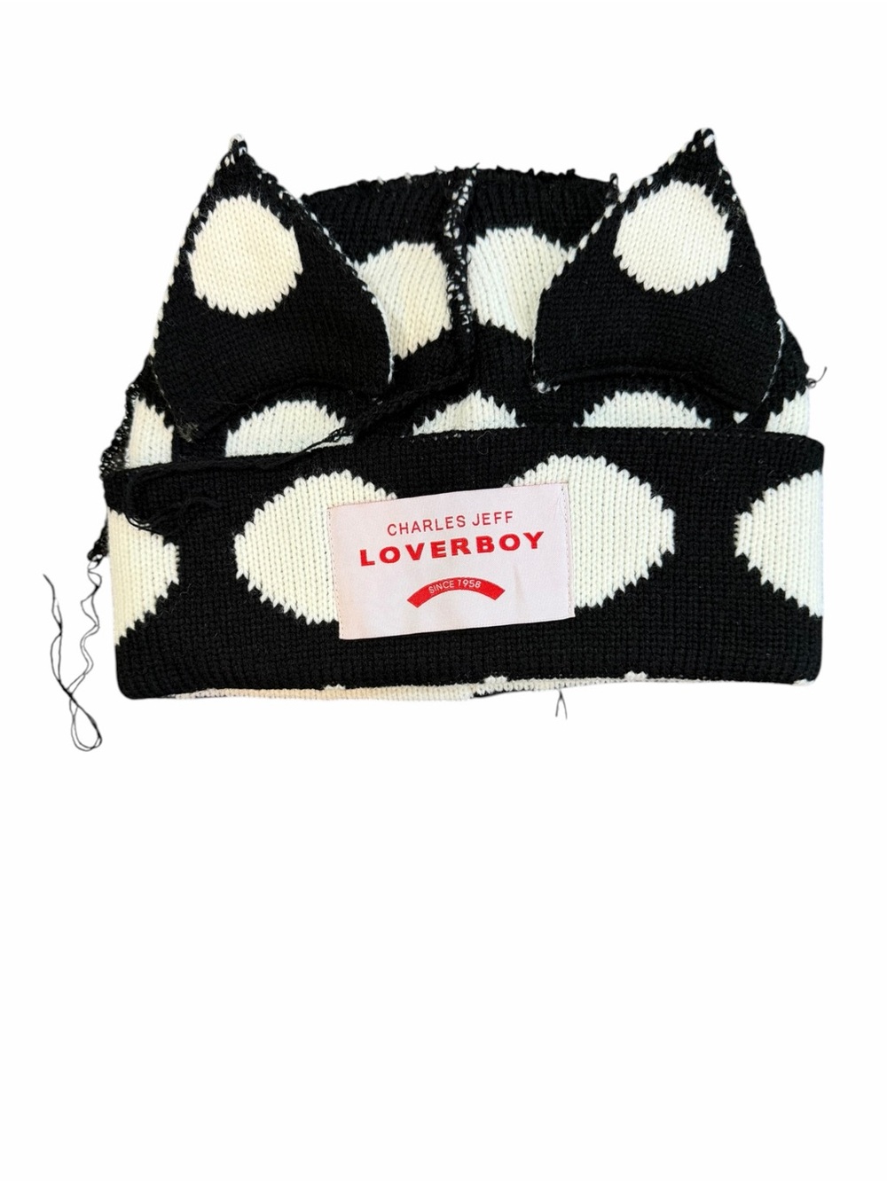 Charles Jeffrey LOVERBOY Polka Dot Cat Ear Beanie Black White Designer